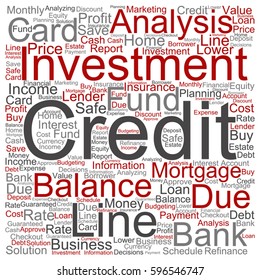 Vector concept or conceptual credit card line investment balance square word cloud isolated on background metaphor to money analysis, business fund balance, estate, mortgage, safe refinance solution