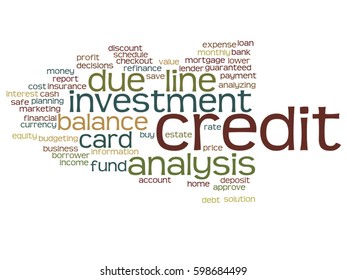 Vector concept or conceptual credit card line investment balance abstract word cloud isolated on background metaphor to money analysis, business fund balance, estate, mortgage, safe refinance solution