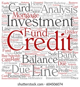 Vector concept or conceptual credit card line investment balance square word cloud isolated on background metaphor to money analysis, business fund balance, estate, mortgage, safe refinance solution