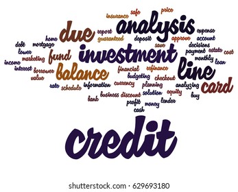 Vector concept or conceptual credit card line investment balance abstract word cloud isolated on background
