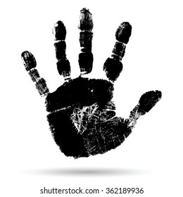 Vector concept or conceptual cute black paint human hand or handprint of child isolated on white background