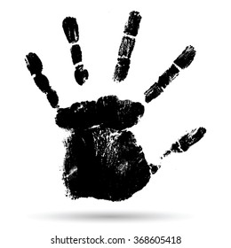 Concepto vectorial pintura negra linda, mano humana o huella de mano de un niño aislado en el fondo blanco para el arte, la infancia, diversión, feliz, infante, símbolo, niño, identidad, educación, escuela, pequeño joven