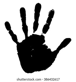 Vector concept or conceptual cute black paint human hand or handprint of child isolated on white background