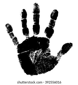 Vector concept or conceptual cute black paint human hand or handprint of child isolated on white background