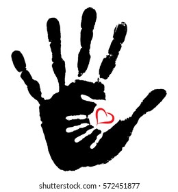 Concepto vectorial o mano de pintura linda conceptual de la madre y forma del corazón aislada en blanco para el arte, el cuidado, la infancia, la familia, la diversión, la felicidad, el bebé, el símbolo, el niño, el amor, la madre, la madre, el niño