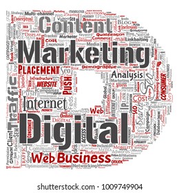 Vector concept or conceptual digital marketing seo traffic letter font D word cloud isolated background. Collage of business, market content, search, web push placement or communication technology