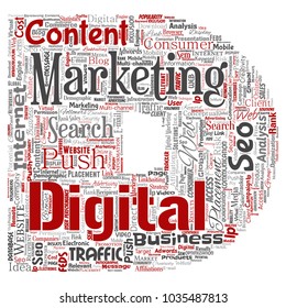 Vector concept or conceptual digital marketing seo traffic letter font D word cloud isolated background. Collage of business, market content, search, web push placement or communication technology