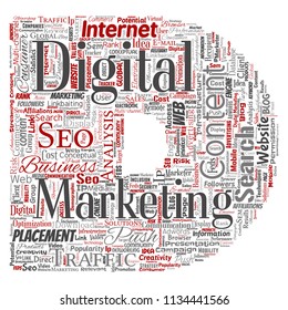 Vector concept or conceptual digital marketing seo traffic letter font D word cloud isolated background. Collage of business, market content, search, web push placement or communication technology