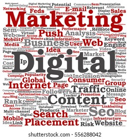 Vector concept or conceptual digital marketing seo or traffic square word cloud isolated on background metaphor to business, market, content, search, web, push, placement, communication or technology