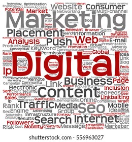 Vector concept or conceptual digital marketing seo or traffic square word cloud isolated on background metaphor to business, market, content, search, web, push, placement, communication or technology