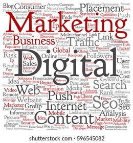 Vector concept or conceptual digital marketing seo or traffic square word cloud isolated on background metaphor to business, market, content, search, web, push, placement, communication or technology