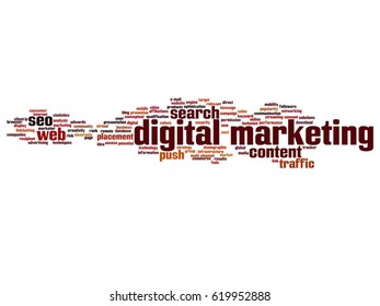 Vector concept or conceptual digital marketing seo or traffic abstract word cloud isolated on background