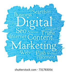 Vector concept or conceptual digital marketing seo traffic paint brush word cloud isolated background. Collage of business, market content, search, web push placement or communication technology