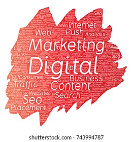 Vector concept or conceptual digital marketing seo traffic paint brush word cloud isolated background. Collage of business, market content, search, web push placement or communication technology