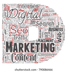 Vector concept or conceptual digital marketing seo traffic letter font D word cloud isolated background. Collage of business, market content, search, web push placement or communication technology