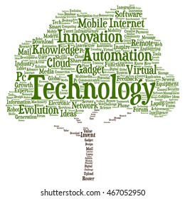 Vector concept or conceptual digital smart technology tree  word cloud isolated on background metaphor to information, innovation, internet, future, development, research, evolution or intelligence