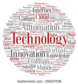 Vector concept or conceptual digital smart technology circle word cloud isolated on background metaphor to information, innovation, internet, future, development, research, evolution or intelligence