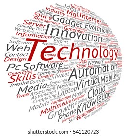 Vector concept or conceptual digital smart technology, media word cloud isolated on background metaphor to information, innovation, internet, future, development, research, evolution or intelligence