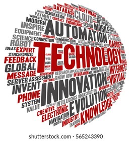 Vector concept or conceptual digital smart technology, media word cloud isolated on background metaphor to information, innovation, internet, future, development, research, evolution or intelligence