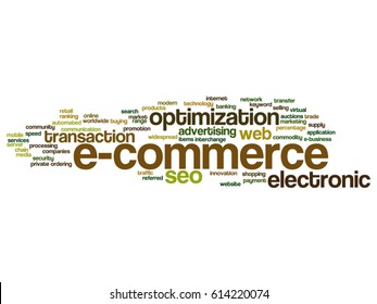 Vector concept or conceptual E-commerce electronic sales abstract word cloud isolated on background