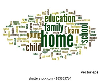 Vector concept or conceptual education abstract word cloud, white background, metaphor to child, family, school, life, learn, knowledge, home, study, teach, educational, achievement, childhood or teen