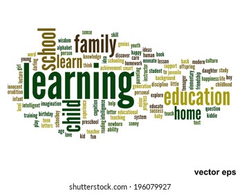 Vector concept or conceptual education abstract word cloud, white background, metaphor to child, family, school, life, learn, knowledge, home, study, teach, educational, achievement, childhood or teen