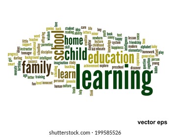 Vector concept or conceptual education abstract word cloud, white background, metaphor to child, family, school, life, learn, knowledge, home, study, teach, educational, achievement, childhood or teen