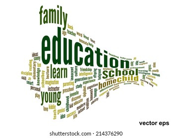 Vector concept or conceptual education abstract word cloud, white background, metaphor to child, family, school, life, learn, knowledge, home, study, teach, educational, achievement, childhood or teen