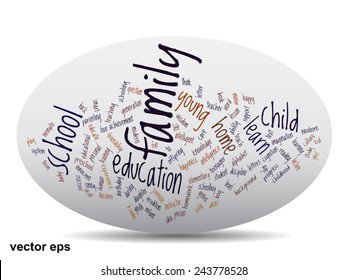Vector concept or conceptual education abstract word cloud, white background, metaphor to child, family, school, life, learn, knowledge, home, study, teach, educational, achievement, childhood or teen