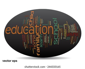 Vector concept or conceptual education abstract word cloud, black background, metaphor to child, family, school, life, learn, knowledge, home, study, teach, educational, achievement, childhood or teen