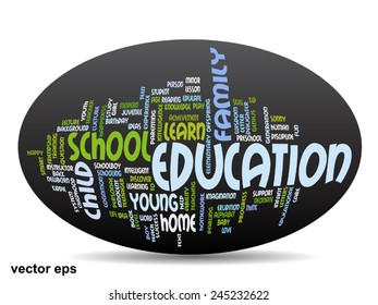 Vector concept or conceptual education abstract word cloud, black background, metaphor to child, family, school, life, learn, knowledge, home, study, teach, educational, achievement, childhood or teen