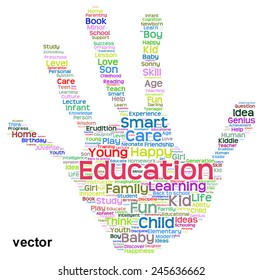 Vector concept conceptual education abstract hand print word cloud, metaphor to child, family, school, life, learn, knowledge, home, study, teach, educational, achievement, childhood, teen handprint