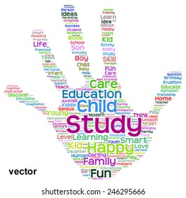 Vector concept conceptual education abstract hand print word cloud, metaphor to child, family, school, life, learn, knowledge, home, study, teach, educational, achievement, childhood, teen handprint