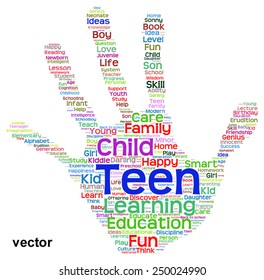 Concepto vectorial educación conceptual impresión manual abstracta nube de palabras, metáfora a niño, familia, escuela, vida, aprendizaje, conocimiento, hogar, estudio, enseñanza, educación, logro, infancia, huella digital adolescente