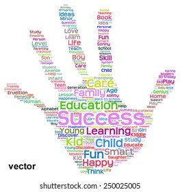 Vector concept conceptual education abstract hand print word cloud, metaphor to child, family, school, life, learn, knowledge, home, study, teach, educational, achievement, childhood, teen handprint