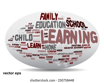 Vector concept or conceptual education abstract word cloud, white background, metaphor to child, family, school, life, learn, knowledge, home, study, teach, educational, achievement, childhood or teen