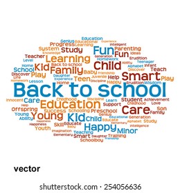 Vector concept or conceptual education abstract word cloud, white background, metaphor to child, family, school, life, learn, knowledge, home, study, teach, educational, achievement, childhood or teen