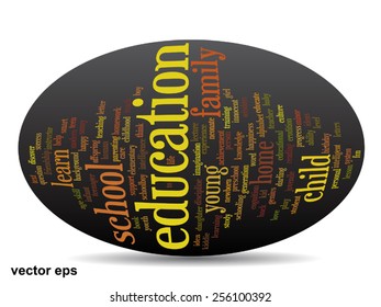 Vector concept or conceptual education abstract word cloud, black background, metaphor to child, family, school, life, learn, knowledge, home, study, teach, educational, achievement, childhood or teen