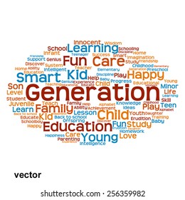 Vector concept or conceptual education abstract word cloud, white background, metaphor to child, family, school, life, learn, knowledge, home, study, teach, educational, achievement, childhood or teen