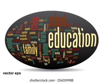 Vector concept or conceptual education abstract word cloud, black background, metaphor to child, family, school, life, learn, knowledge, home, study, teach, educational, achievement, childhood or teen