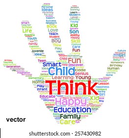 Vector concept conceptual education abstract hand print word cloud, metaphor to child, family, school, life, learn, knowledge, home, study, teach, educational, achievement, childhood, teen handprint