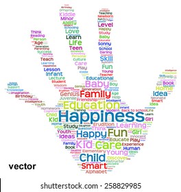 Vector concept conceptual education abstract hand print word cloud, metaphor to child, family, school, life, learn, knowledge, home, study, teach, educational, achievement, childhood, teen handprint