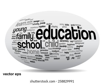 Vector concept or conceptual education abstract word cloud, white background, metaphor to child, family, school, life, learn, knowledge, home, study, teach, educational, achievement, childhood or teen