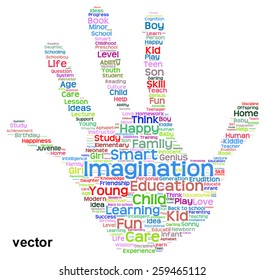 Vector concept conceptual education abstract hand print word cloud, metaphor to child, family, school, life, learn, knowledge, home, study, teach, educational, achievement, childhood, teen handprint