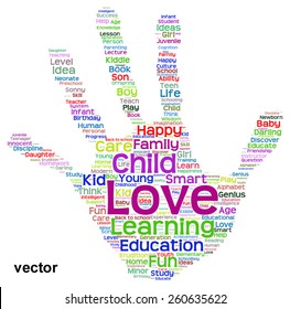 Vector concept conceptual education abstract hand print word cloud, metaphor to child, family, school, life, learn, knowledge, home, study, teach, educational, achievement, childhood, teen handprint