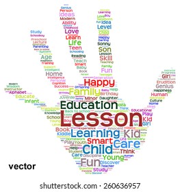 Vector concept conceptual education abstract hand print word cloud, metaphor to child, family, school, life, learn, knowledge, home, study, teach, educational, achievement, childhood, teen handprint