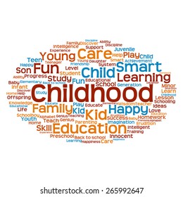 Vector concept or conceptual education abstract word cloud, white background, metaphor to child, family, school, life, learn, knowledge, home, study, teach, educational, achievement, childhood or teen