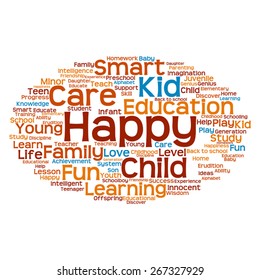 Vector concept or conceptual education abstract word cloud, white background, metaphor to child, family, school, life, learn, knowledge, home, study, teach, educational, achievement, childhood or teen