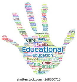 Vector concept conceptual education abstract hand print word cloud, metaphor to child, family, school, life, learn, knowledge, home, study, teach, educational, achievement, childhood, teen handprint
