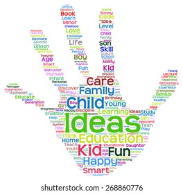 Concepto vectorial educación conceptual impresión manual abstracta nube de palabras, metáfora a niño, familia, escuela, vida, aprendizaje, conocimiento, hogar, estudio, enseñanza, educación, logro, infancia, huella digital adolescente